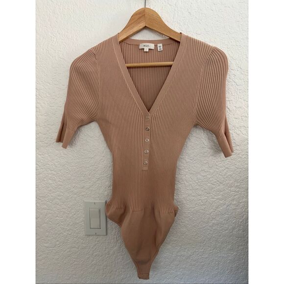 A.L.C. Ribbed Toni Bodysuit in Tamarind Beige Size L - Picture 4 of 12